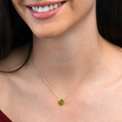Gold Vermeil Bezel Set Peridot Pendant Necklace For Women