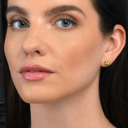 Gold Vermeil Bezel Set Peridot Stud Earrings For Women