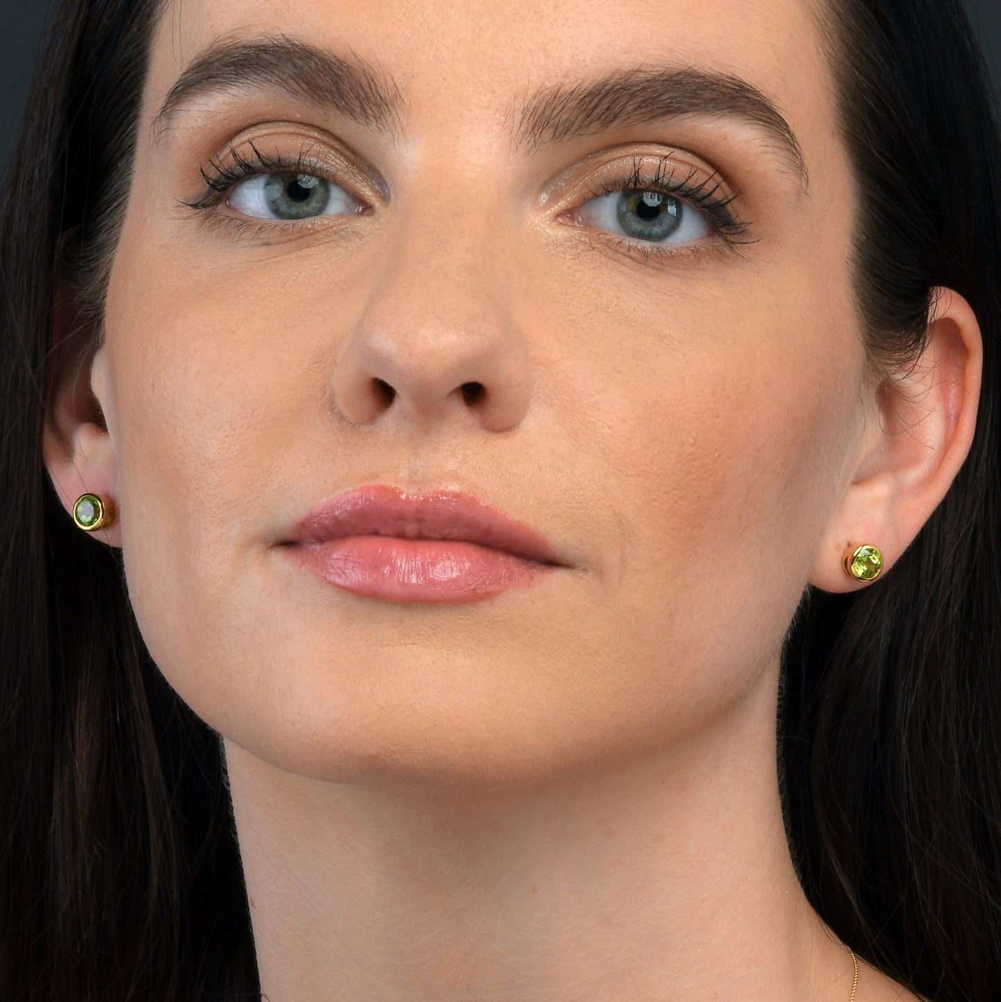 Gold Vermeil Bezel Set Peridot Stud Earrings For Women