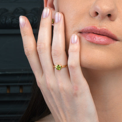 Dainty Gold Vermeil  Bezel Set Peridot Ring For Women