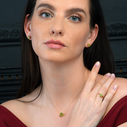 Dainty Gold Vermeil  Bezel Set Peridot Ring For Women
