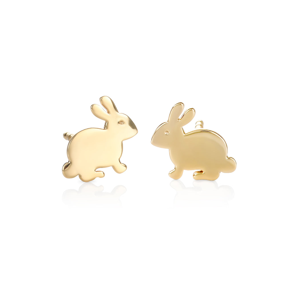 Gold Plated 925 Sterling Silver Cute Rabbit Shaped Small Stud Earrings for Women