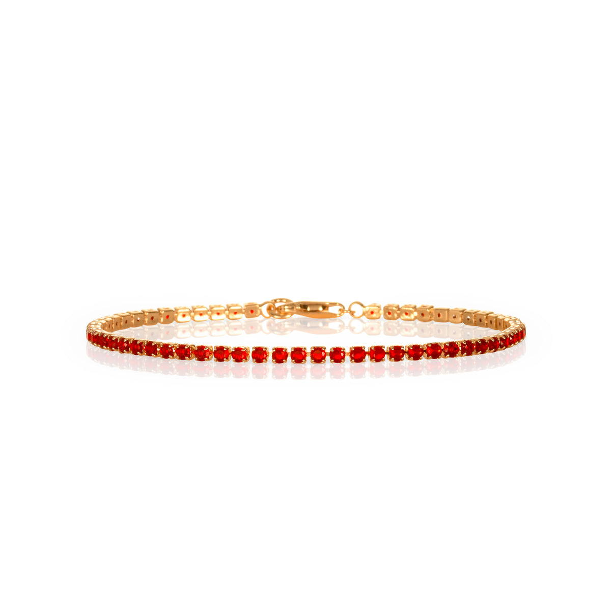 Dainty 2.5 mm Red Gold Tennis Bracelet with Red Cubic Zirconia Stones for Women