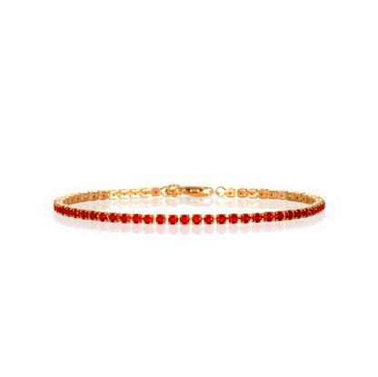 Dainty 2.5 mm Red Gold Tennis Bracelet with Red Cubic Zirconia Stones for Women