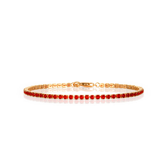 Dainty 2.5 mm Red Gold Tennis Bracelet with Red Cubic Zirconia Stones for Women