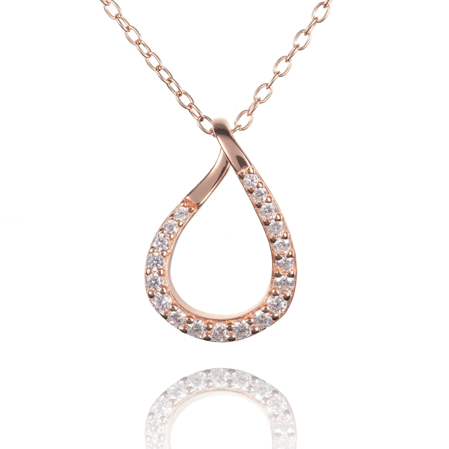 Rose Gold plated Sterling Silver Pear Shaped Pendant Necklace for Women