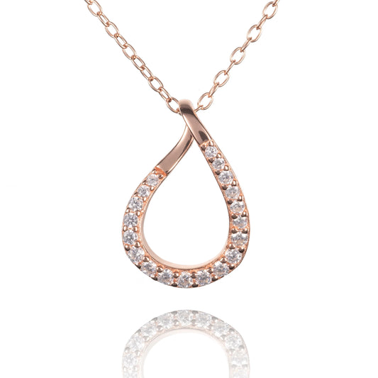 Rose Gold plated Sterling Silver Pear Shaped Pendant Necklace for Women