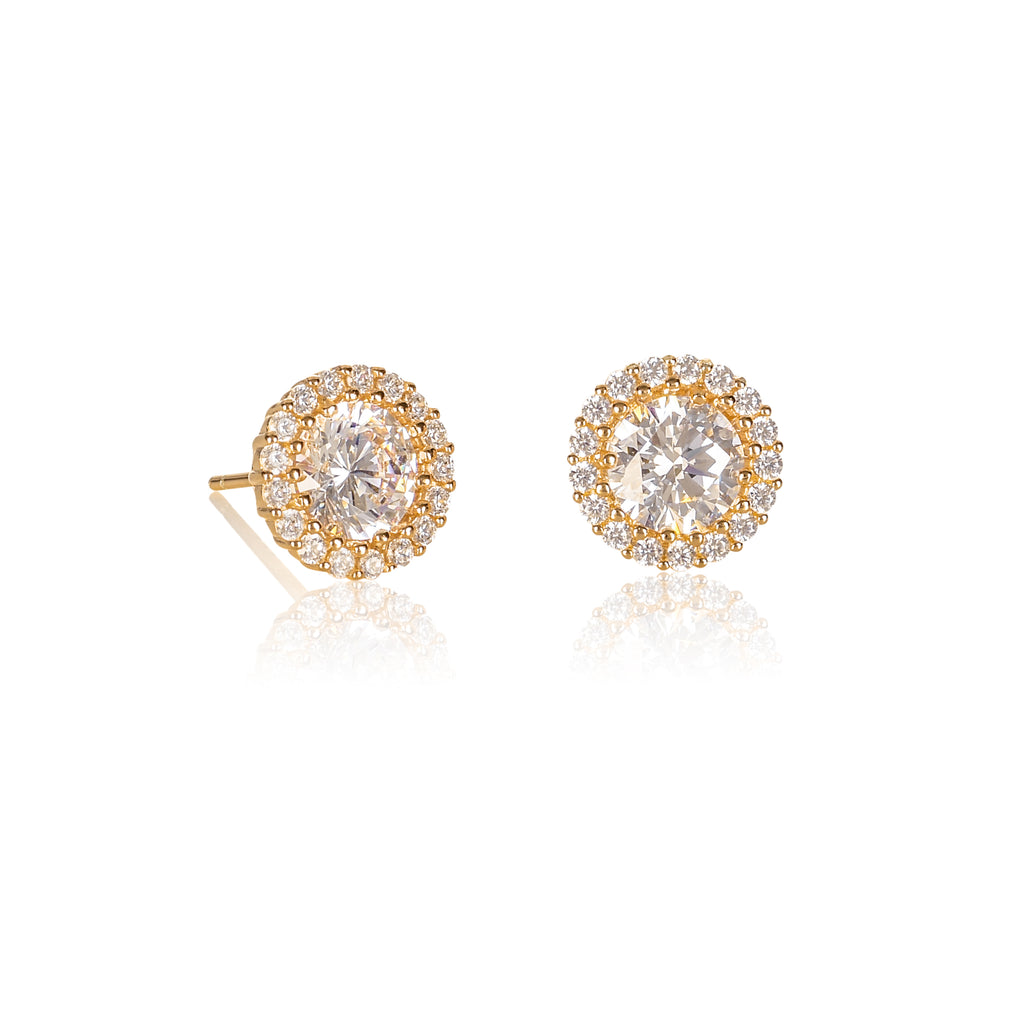 Gold Plated 925 Sterling Silver Round Halo Stud Earrings for Women