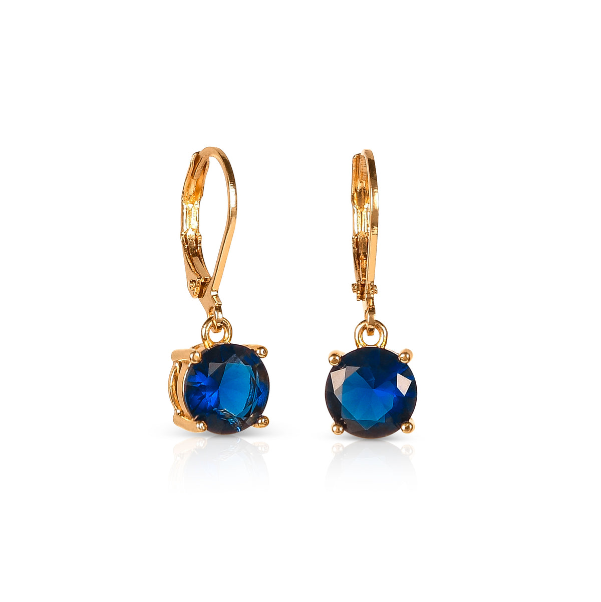 Gold Blue Round Crystal Leverback Drop Earrings for Women