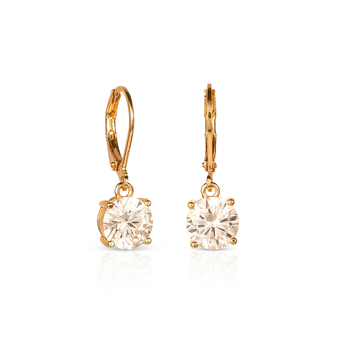 Gold Plated Round Cubic Zirconia Leverback Drop Earrings for Women