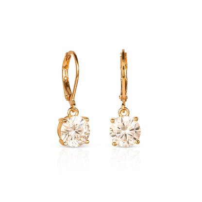 Gold Plated Round Cubic Zirconia Leverback Drop Earrings for Women