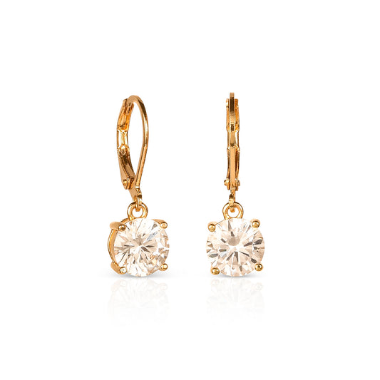 Gold Plated Round Cubic Zirconia Leverback Drop Earrings for Women