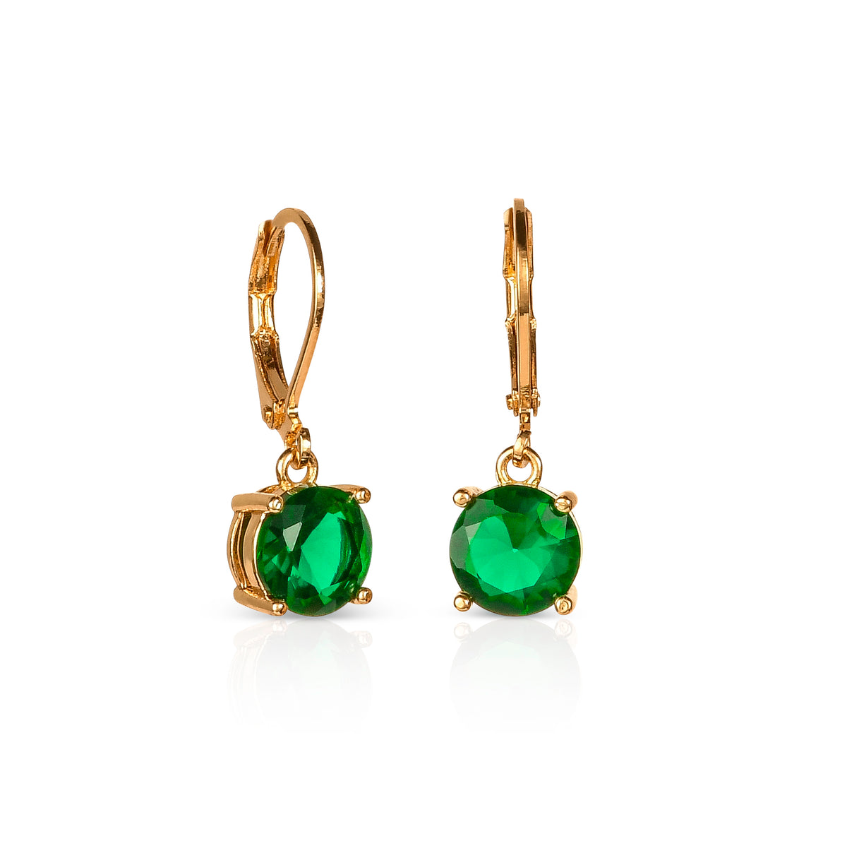 Gold Green Round Crystal Leverback Drop Earrings for Women