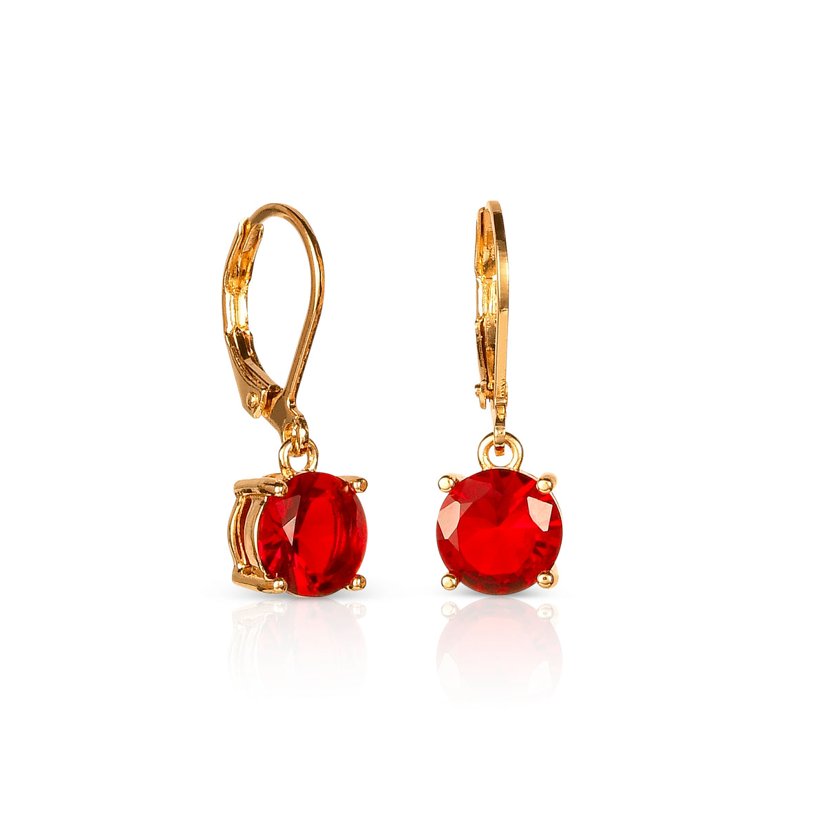 Gold Red Round Crystal Leverback Drop Earrings for Women