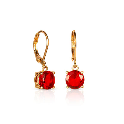 Gold Red Round Crystal Leverback Drop Earrings for Women