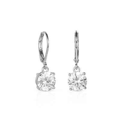 Silver Round Cubic Zirconia Leverback Drop Earrings for Women