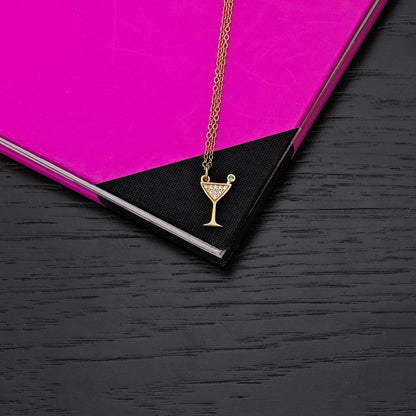 Gold Plated 925 Sterling Silver Cocktail Glass Necklace for Women