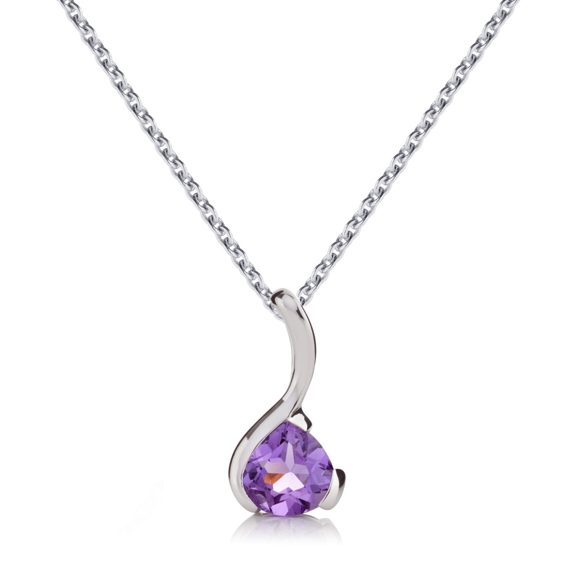 Sterling Silver Pear-Shaped Amethyst Gemstone Pendant Necklace