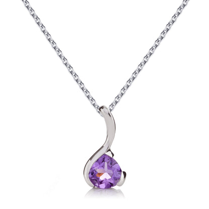 Sterling Silver Pear-Shaped Amethyst Gemstone Pendant Necklace