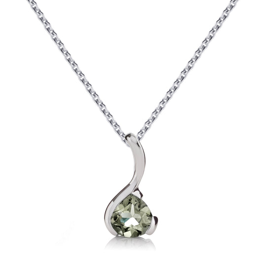 Sterling Silver Pear-Shaped Green Amethyst Gemstone Pendant Necklace