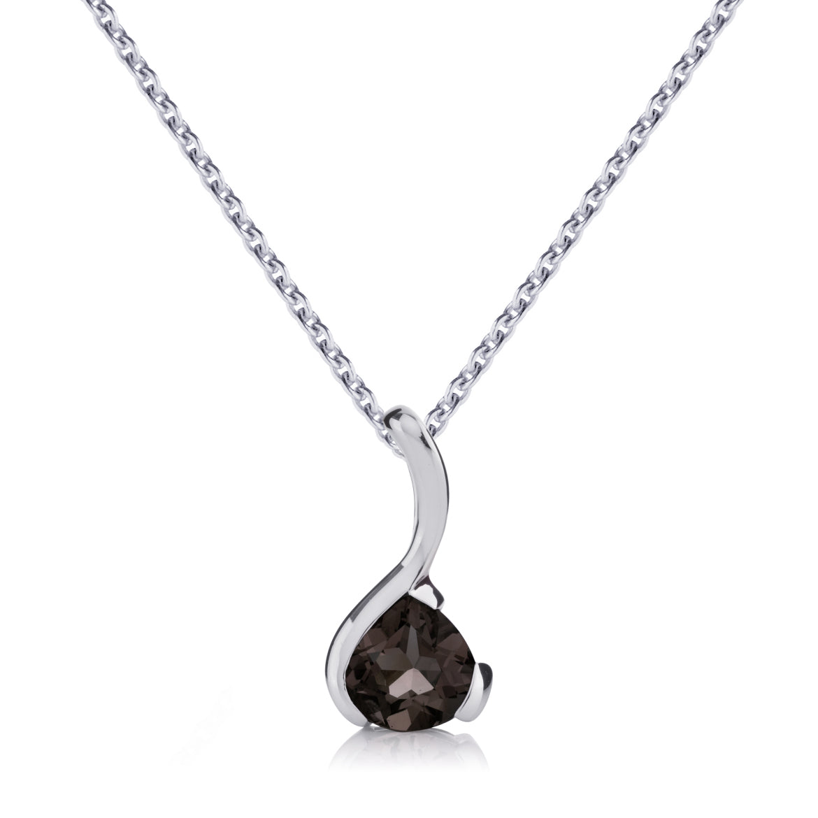 Sterling Silver Pear-Shaped Smoky Quartz Gemstone Pendant Necklace
