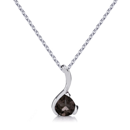 Sterling Silver Pear-Shaped Smoky Quartz Gemstone Pendant Necklace