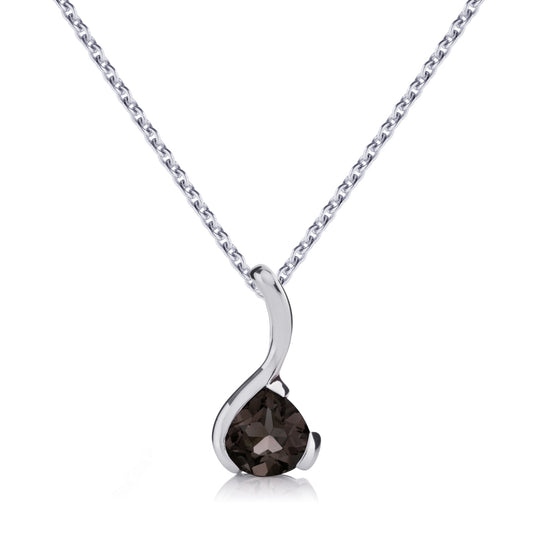 Sterling Silver Pear-Shaped Smoky Quartz Gemstone Pendant Necklace