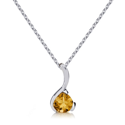 Sterling Silver Pear-Shaped Citrine Gemstone Pendant Necklace