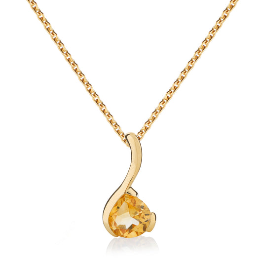 Gold Vermeil Pear-Shaped Citrine Gemstone Pendant Necklace