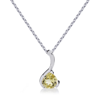 Sterling Silver Pear-Shaped Lemon Quartz Gemstone Pendant Necklace