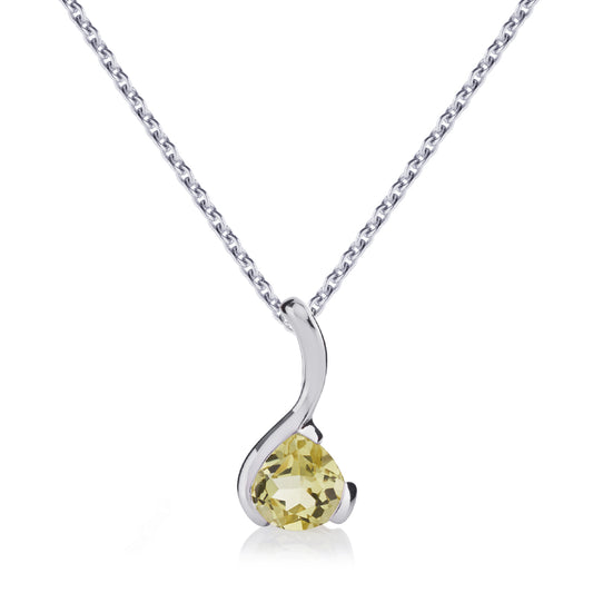 Sterling Silver Pear-Shaped Lemon Quartz Gemstone Pendant Necklace