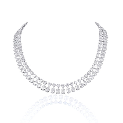 Silver Crystal Necklace with Round & Pear Shaped Cubic Zirconia Stones For Women