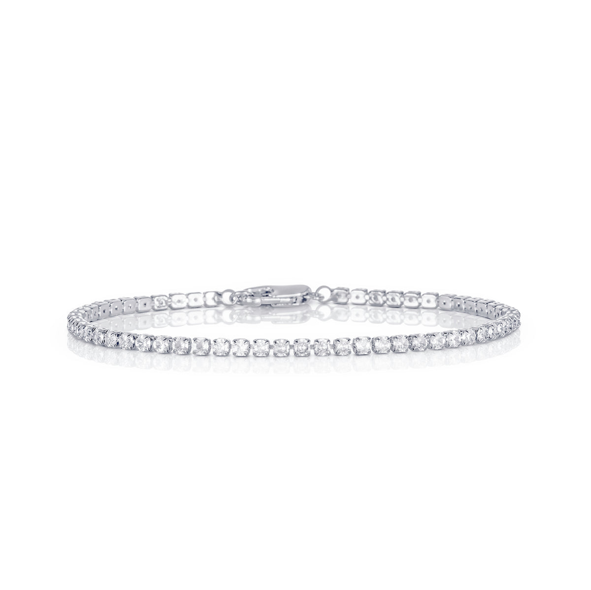 Dainty 2.5 mm Silver Tennis Bracelet with White Cubic Zirconia Stones for Women