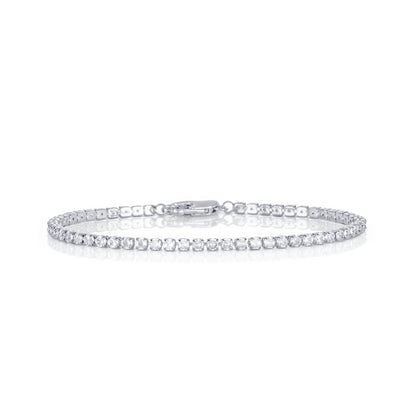 Dainty 2.5 mm Silver Tennis Bracelet with White Cubic Zirconia Stones for Women