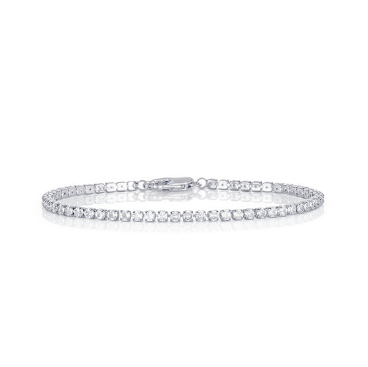 Dainty 2.5 mm Silver Tennis Bracelet with White Cubic Zirconia Stones for Women