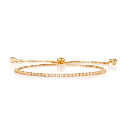 Dainty 2mm Gold Adjustable Slider Tennis Bracelet for Women