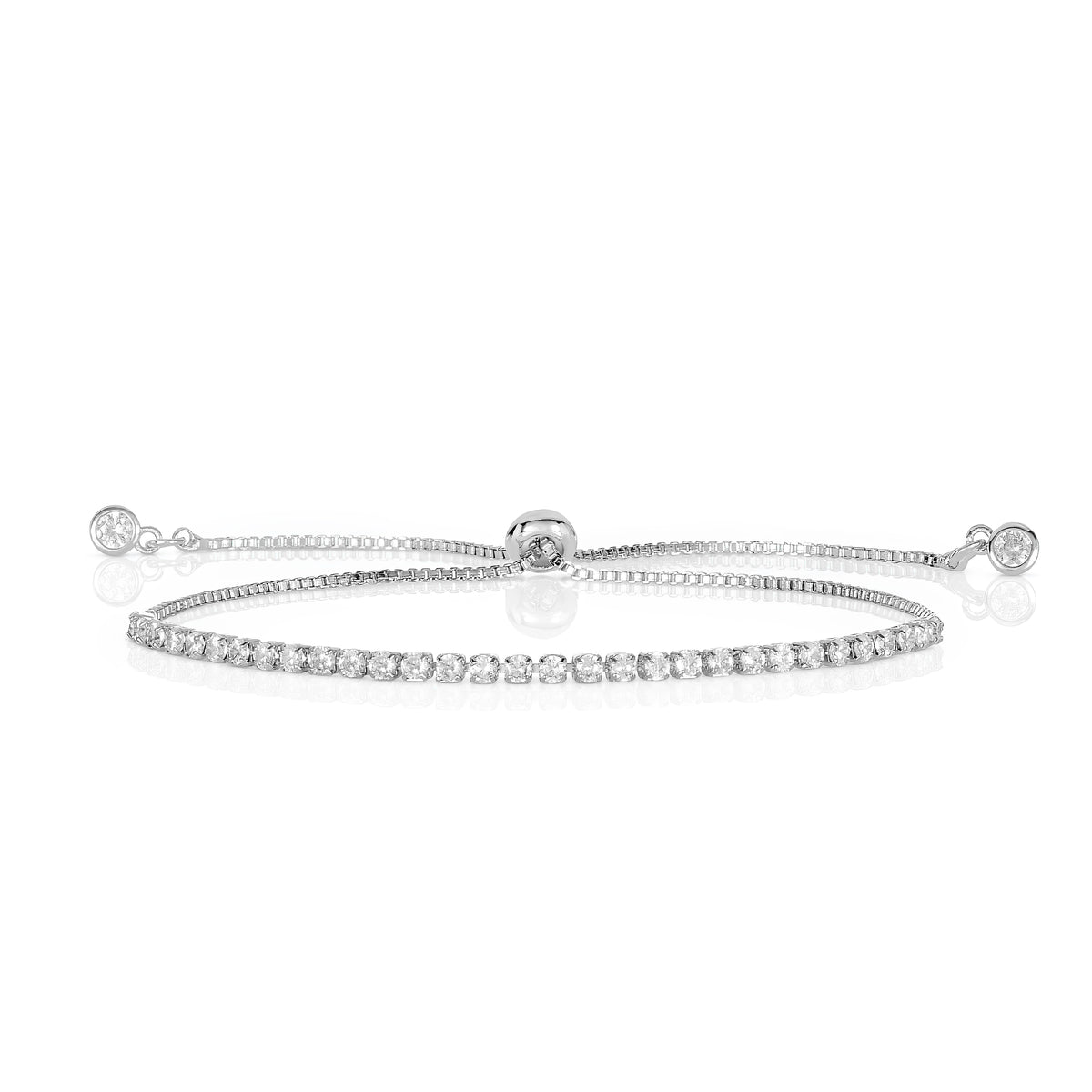 Dainty 2mm Silver Adjustable Slider Tennis Bracelet for Women
