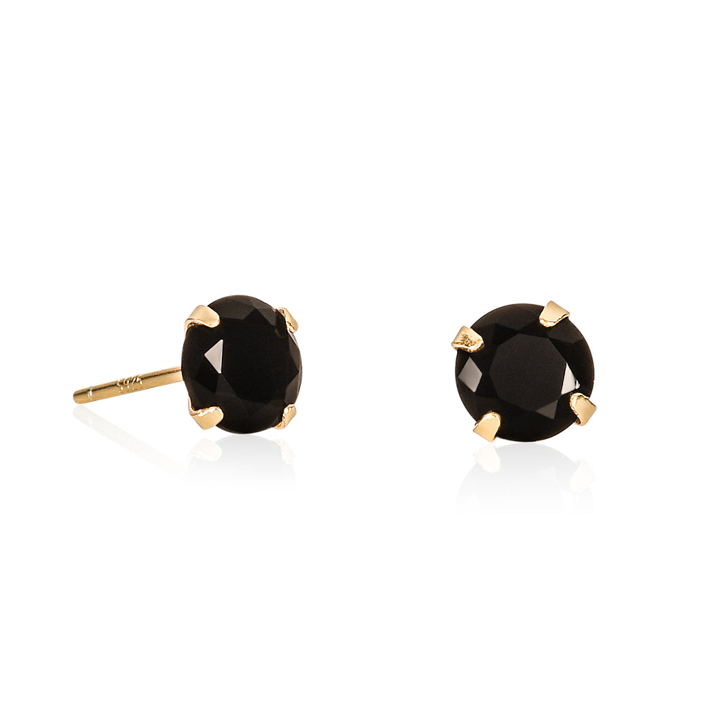 Gold Plated 925 Sterling Silver Dainty Black Solitaire Stud Earrings For Women