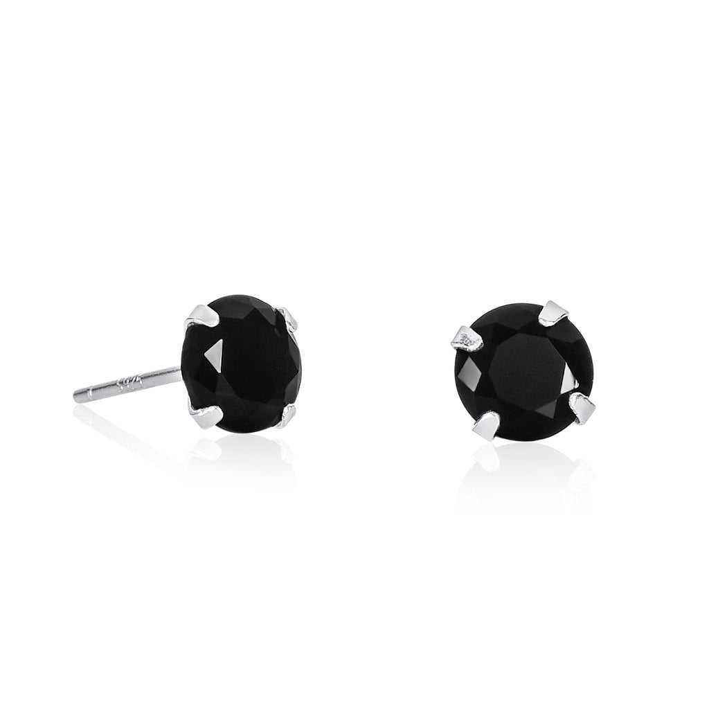 Dainty Black Solitaire Stud Earrings in 925 Sterling Silver For Women