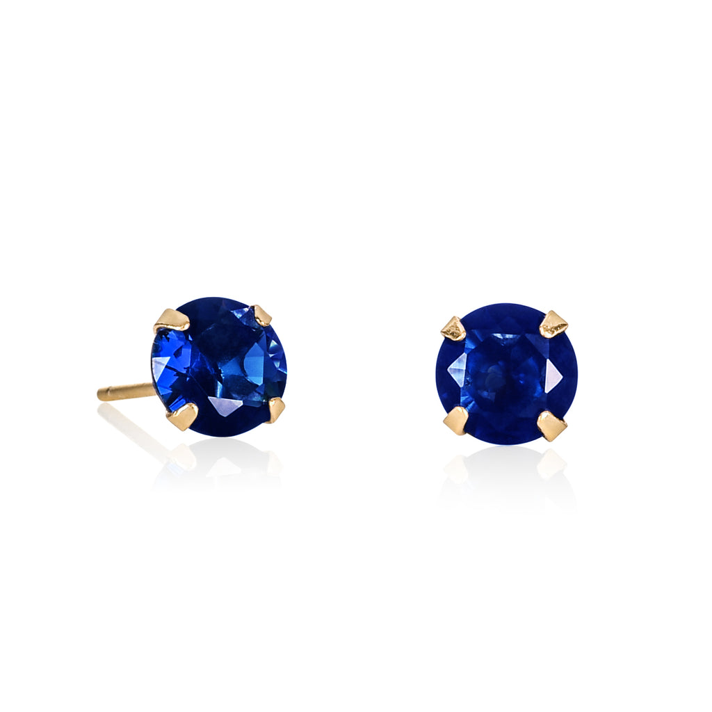 Gold Plated 925 Sterling Silver Dainty Blue Solitaire Stud Earrings For Women