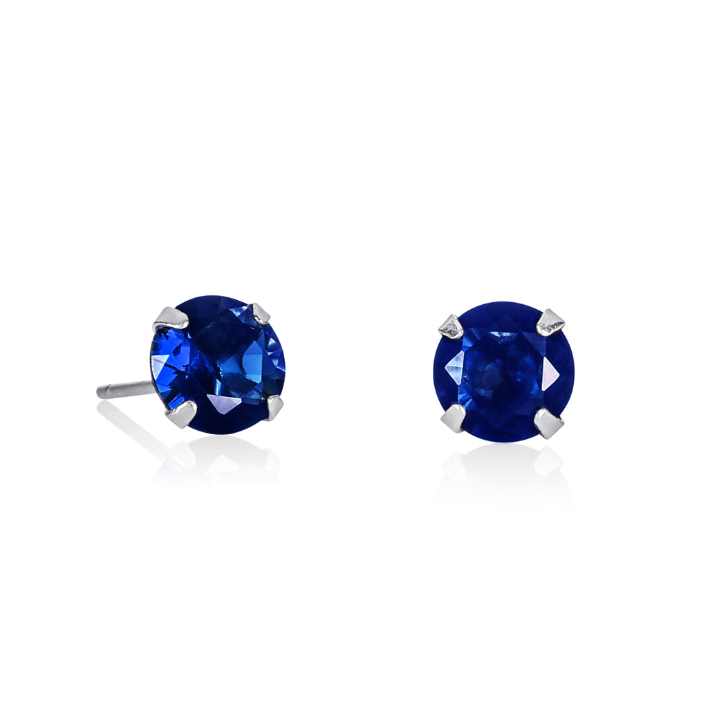 Dainty Blue Solitaire Stud Earrings in 925 Sterling Silver For Women