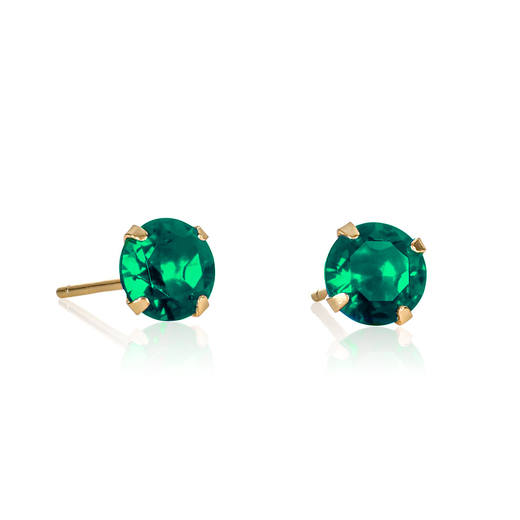 Gold Plated 925 Sterling Silver Dainty Green Solitaire Stud Earrings For Women