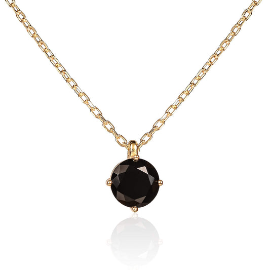 Gold Plated 925 Sterling Silver Round Black Solitaire Pendant Necklace For Women
