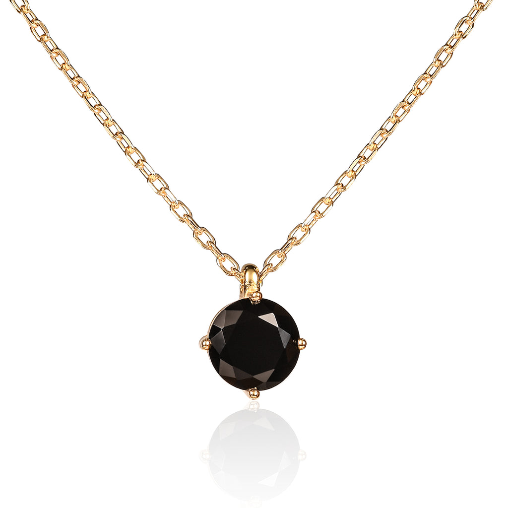 Gold Plated 925 Sterling Silver Round Black Solitaire Pendant Necklace For Women