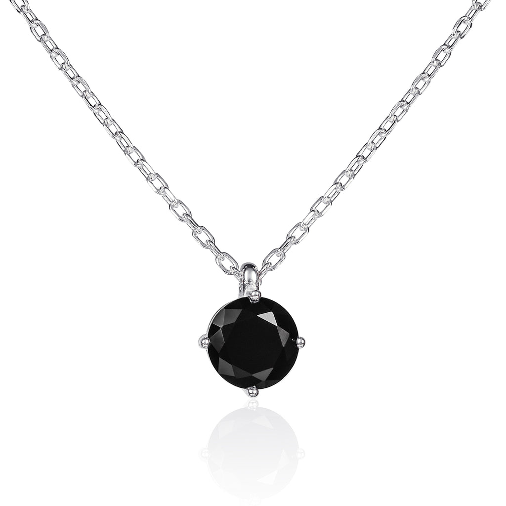 Dainty 925 Sterling Silver Black Round Solitaire Pendant Necklace for Women