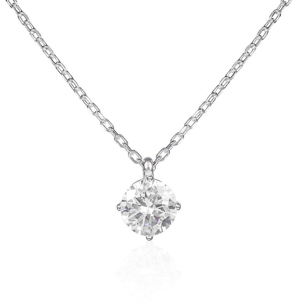 Dainty 925 Sterling Silver Round Solitaire Pendant Necklace for Women