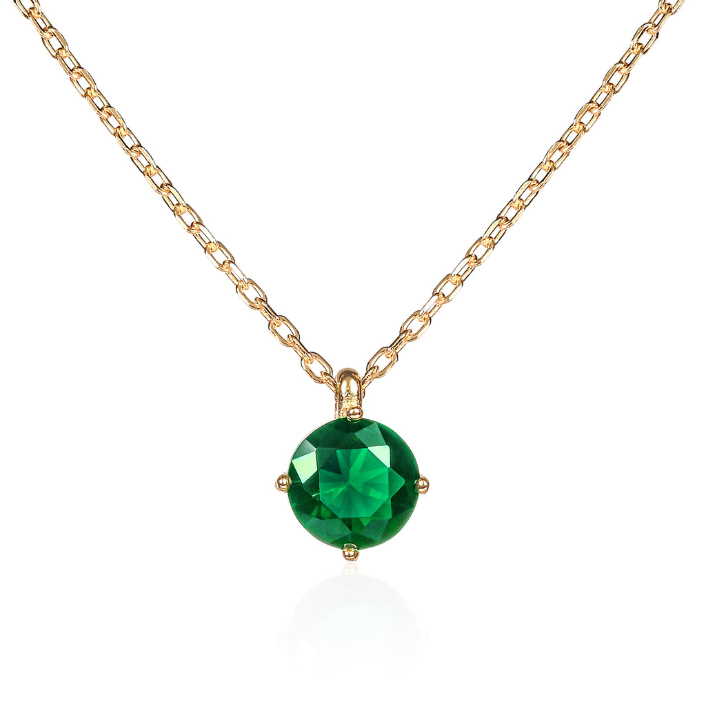 Gold Plated 925 Sterling Silver Round Green Solitaire Pendant Necklace For Women