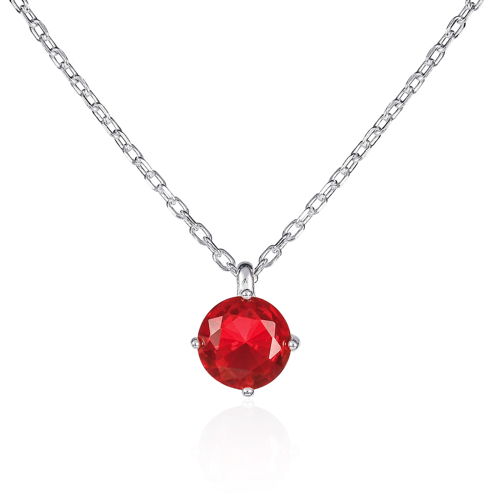 Dainty 925 Sterling Silver Red Round Solitaire Pendant Necklace for Women