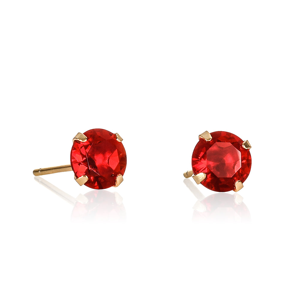 Gold Plated 925 Sterling Silver Dainty Red Solitaire Stud Earrings For Women