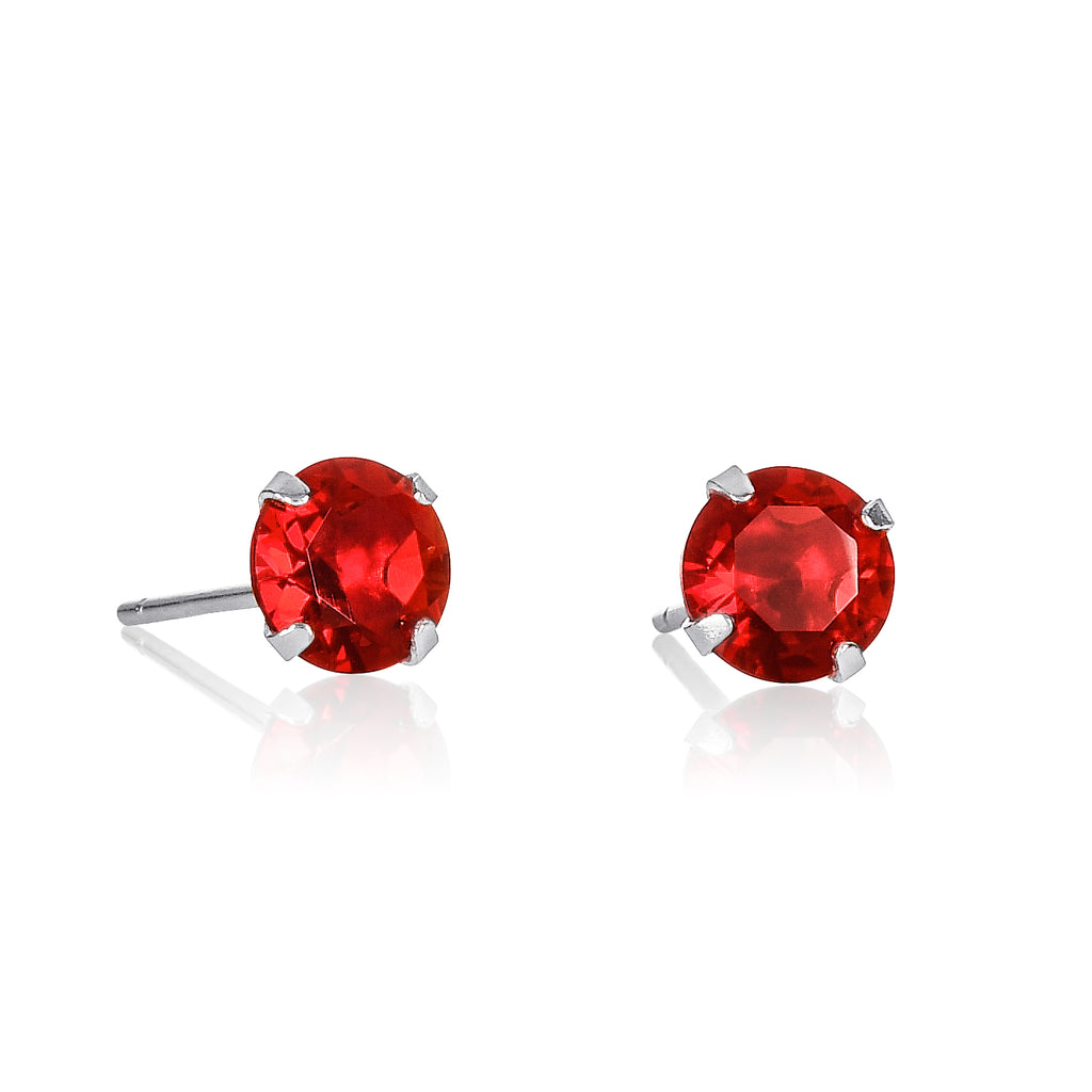 Dainty Red Solitaire Stud Earrings in 925 Sterling Silver For Women